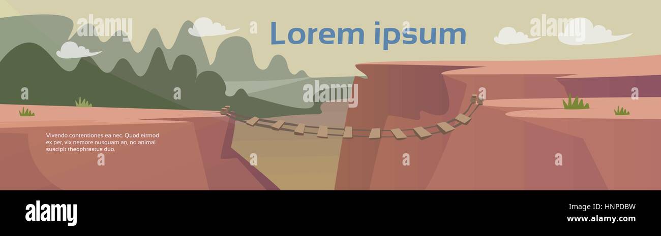 Pericolose su strada di montagna ponte di corde rischio Illustrazione Vettoriale