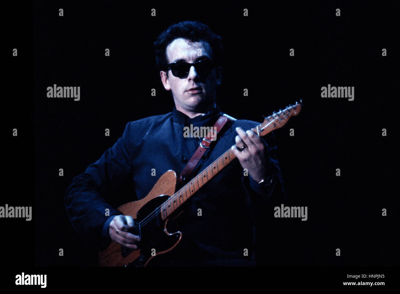 Elvis Costello sul palco 1984 Foto Stock