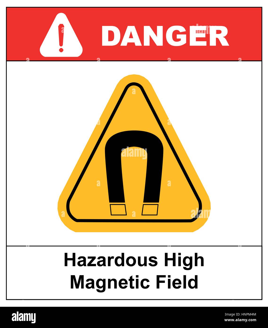 Forte campo magnetico vettore segno di avvertimento etichetta etichetta  pericolo per luoghi pubblici triangolo giallo Immagine e Vettoriale - Alamy