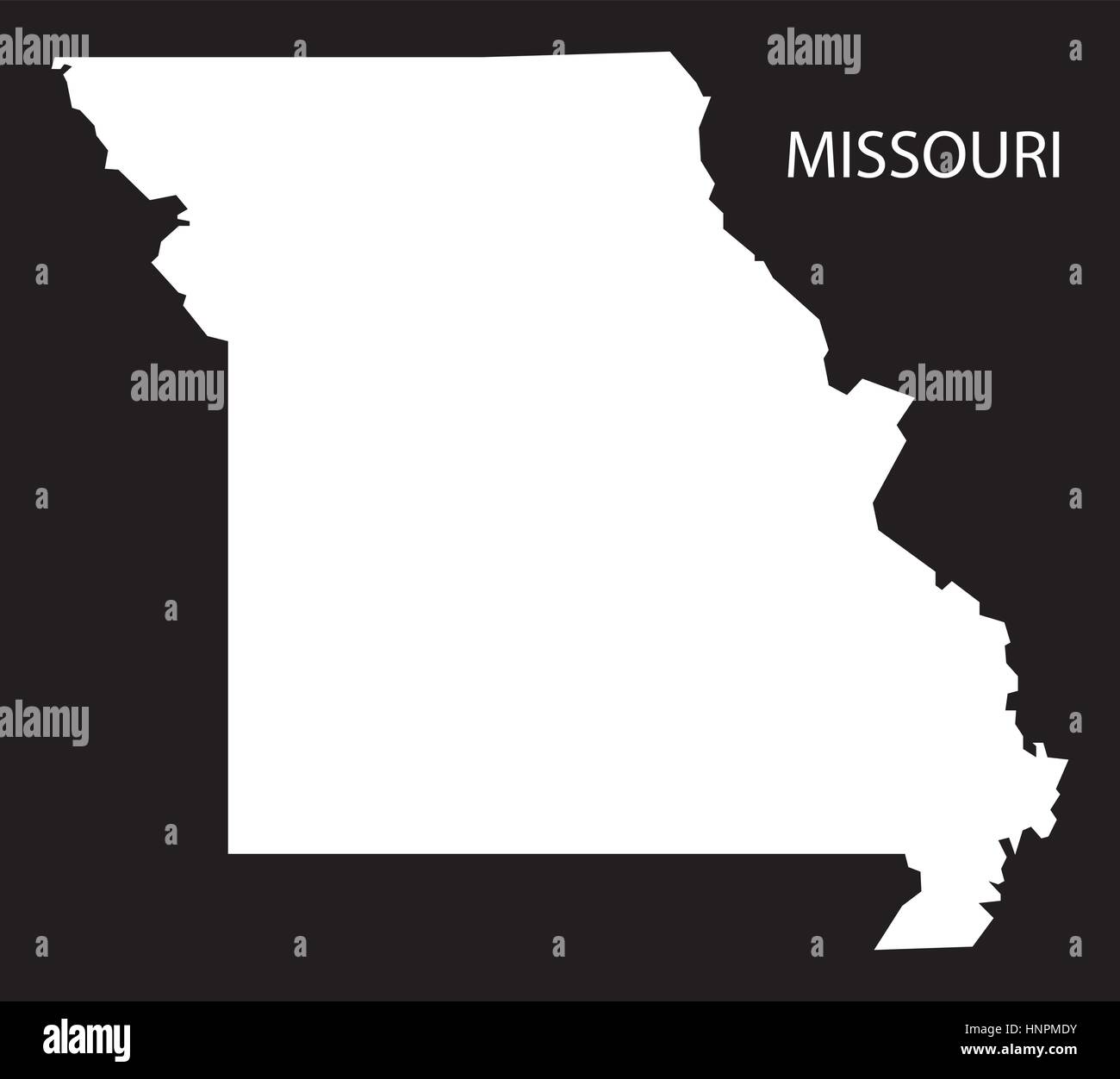 Missouri USA Mappa black silhouette invertito Illustrazione Vettoriale
