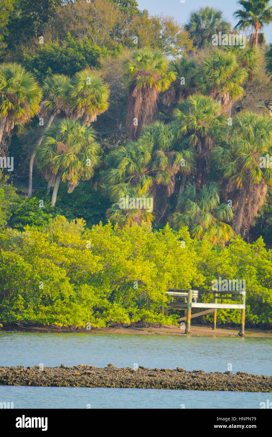 Il Dock sulla via navigabile vicino a Largo, Florida. Foto Stock