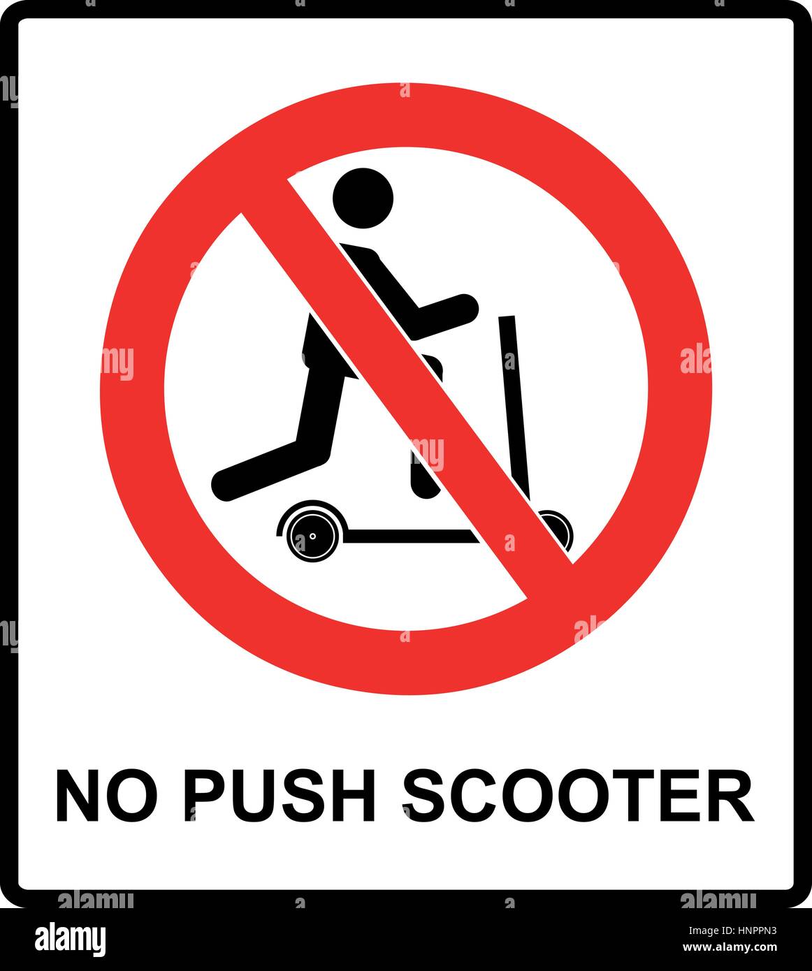 No scooter simbolo consentito. Divieto di vettore di icone per luoghi pubblici come parchi, all'aperto, strade e per il web design. Informazioni intestazione di avviso wi Illustrazione Vettoriale