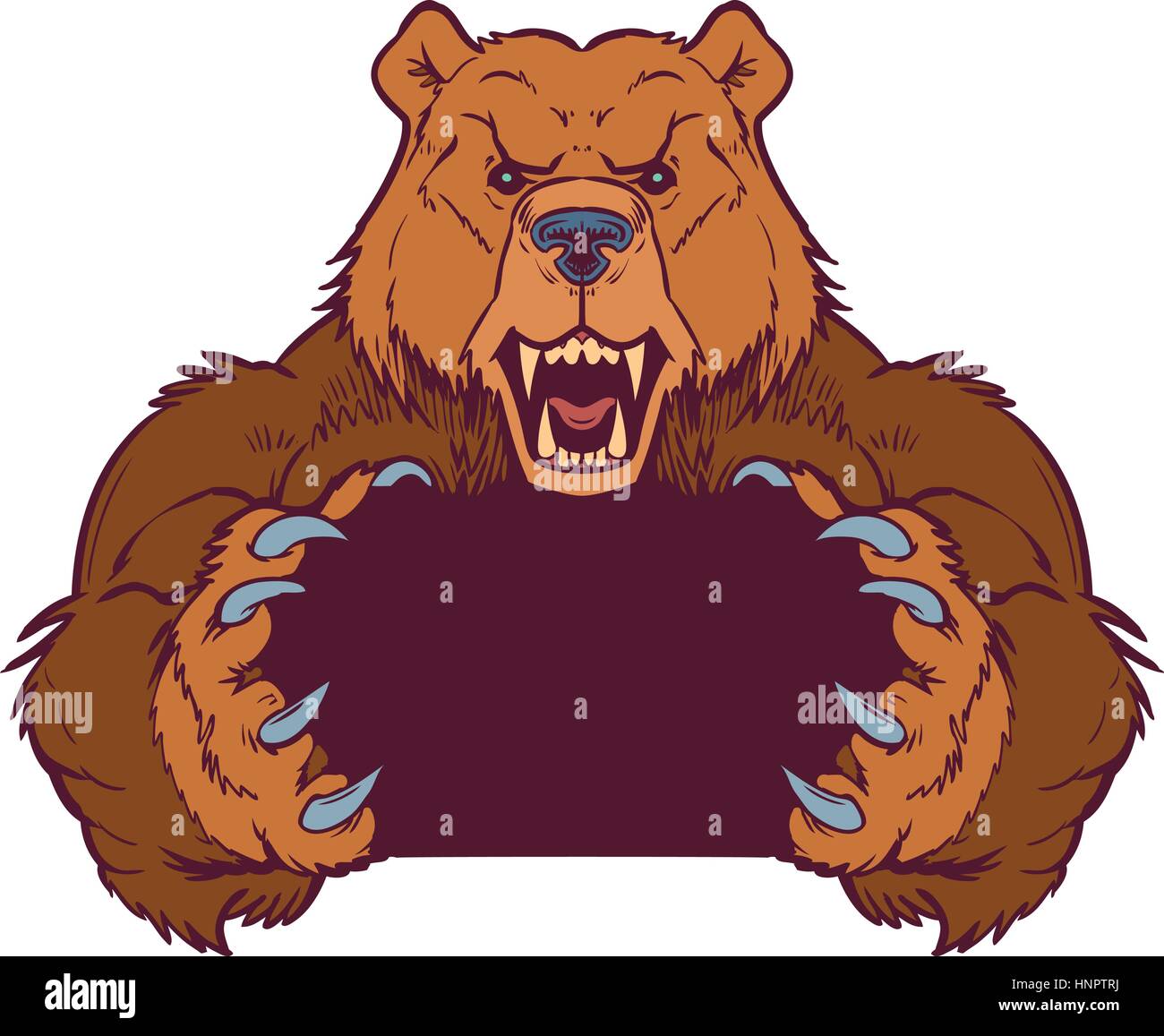 Vettore di Cartoon clip art modello di illustrazione di un orso bruno mascotte holding o presa di spazio vuoto tra i suoi artigli. Livelli vettoriali sono impostati per e Illustrazione Vettoriale