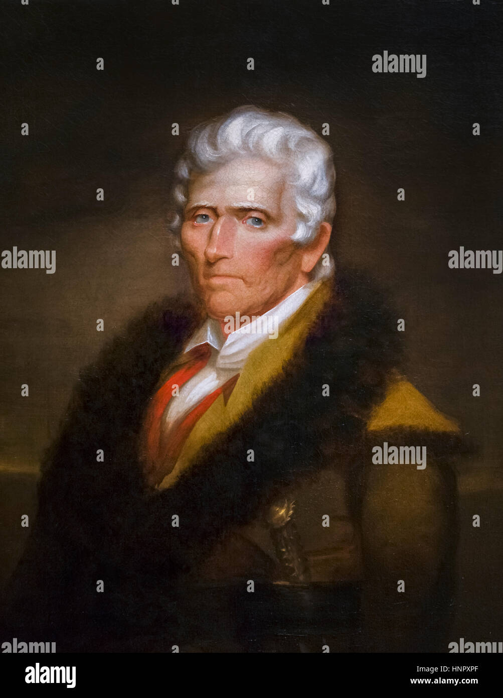 Daniel Boone (1734-1820), il ritratto di Chester Harding, olio su tela, 1820. Daniel Boone è stato un famoso pioniere americano e frontiersman che divenne un eroe popolare negli Stati Uniti Foto Stock