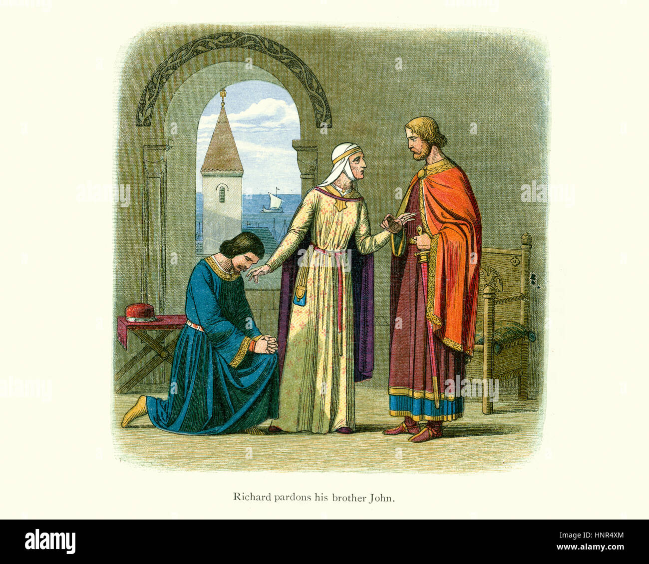 Re Richard il Lioheart perdonare il suo fratello il principe Giovanni. Richard Doyle, cronaca di Inghilterra Foto Stock