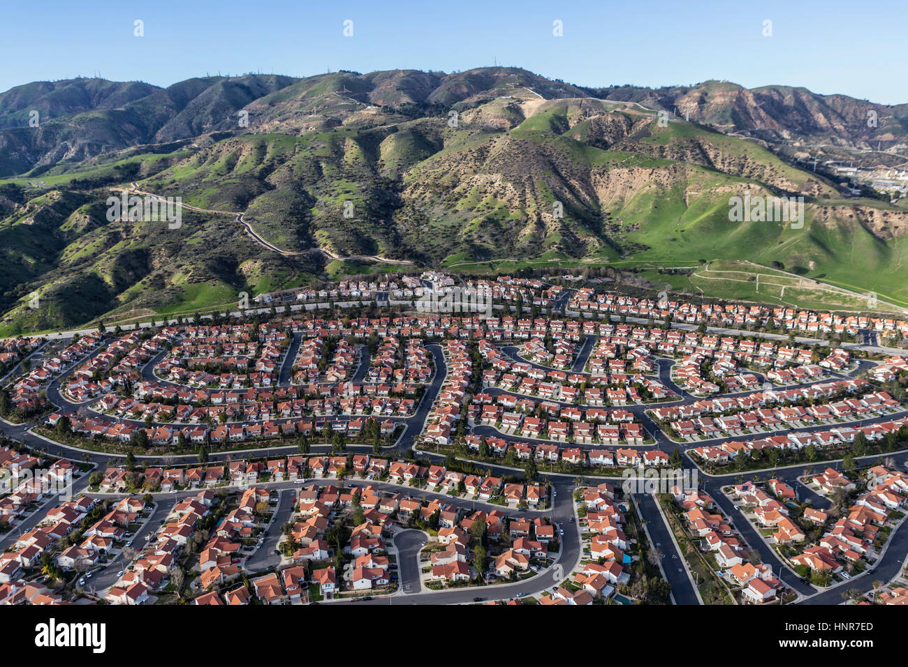 Hillside case suburbane nel Porter Ranch quartiere di Los Angeles, California. Foto Stock