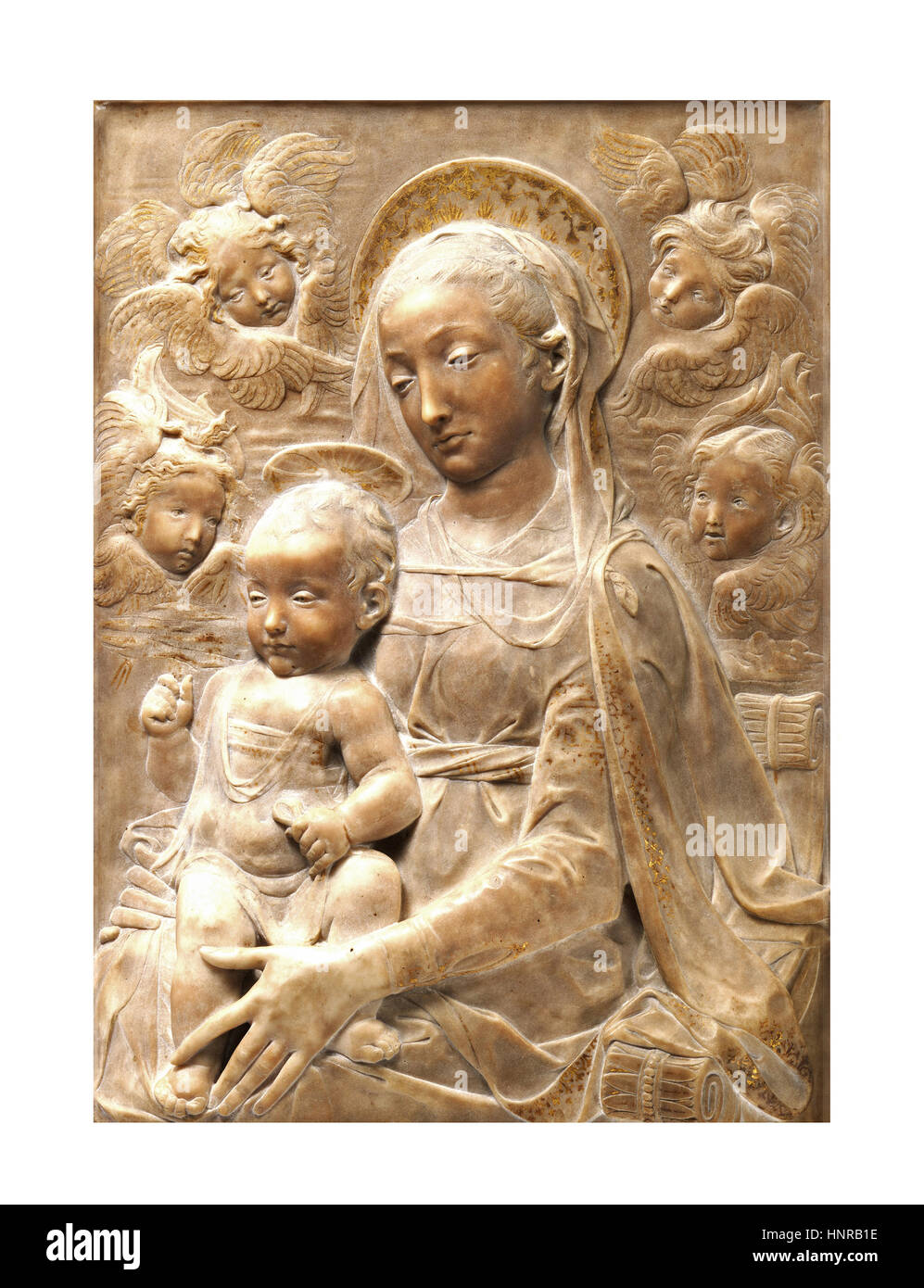 Madonna con Bambino e angeli scultura di antonio rosselino Foto Stock