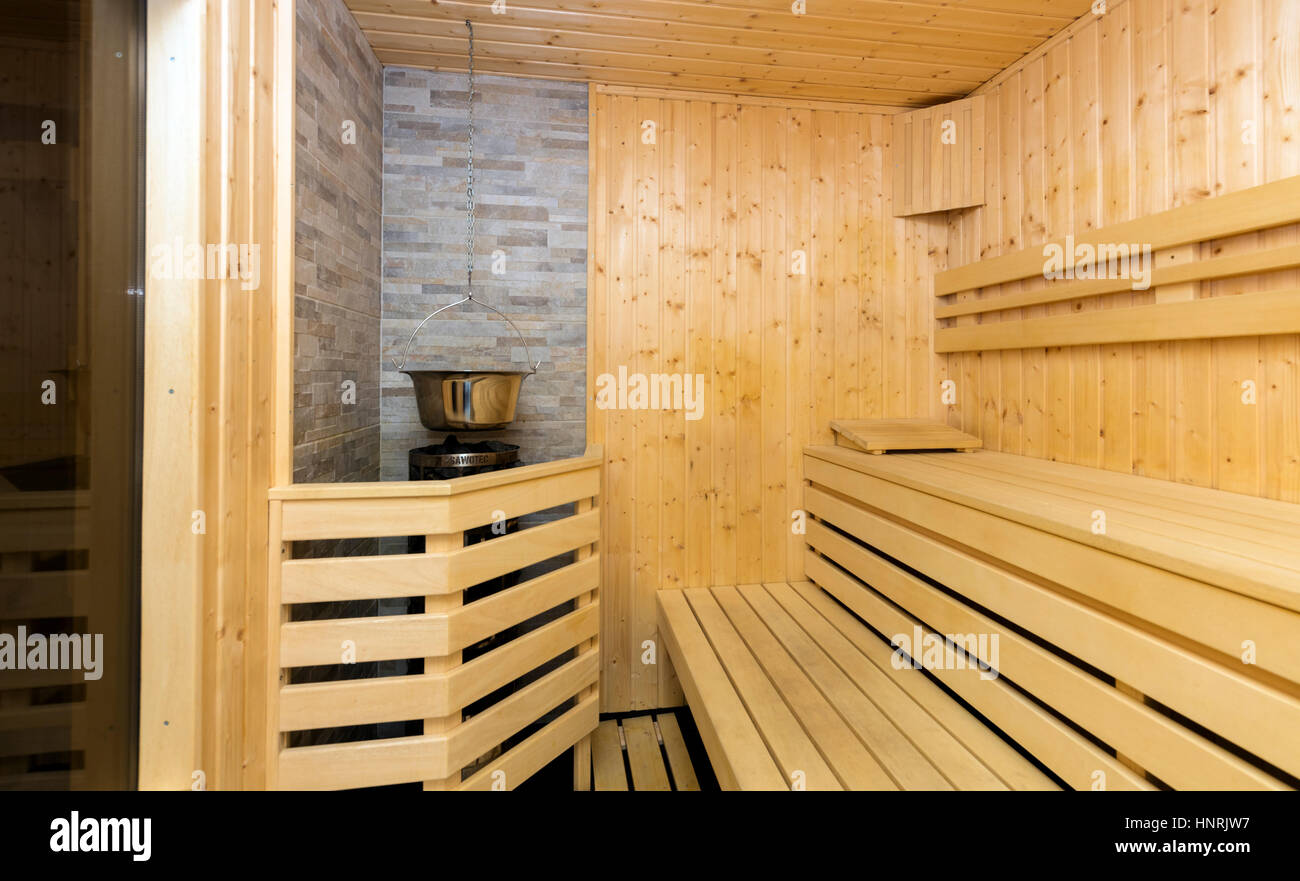 Svuotare sauna finlandese interno Foto Stock
