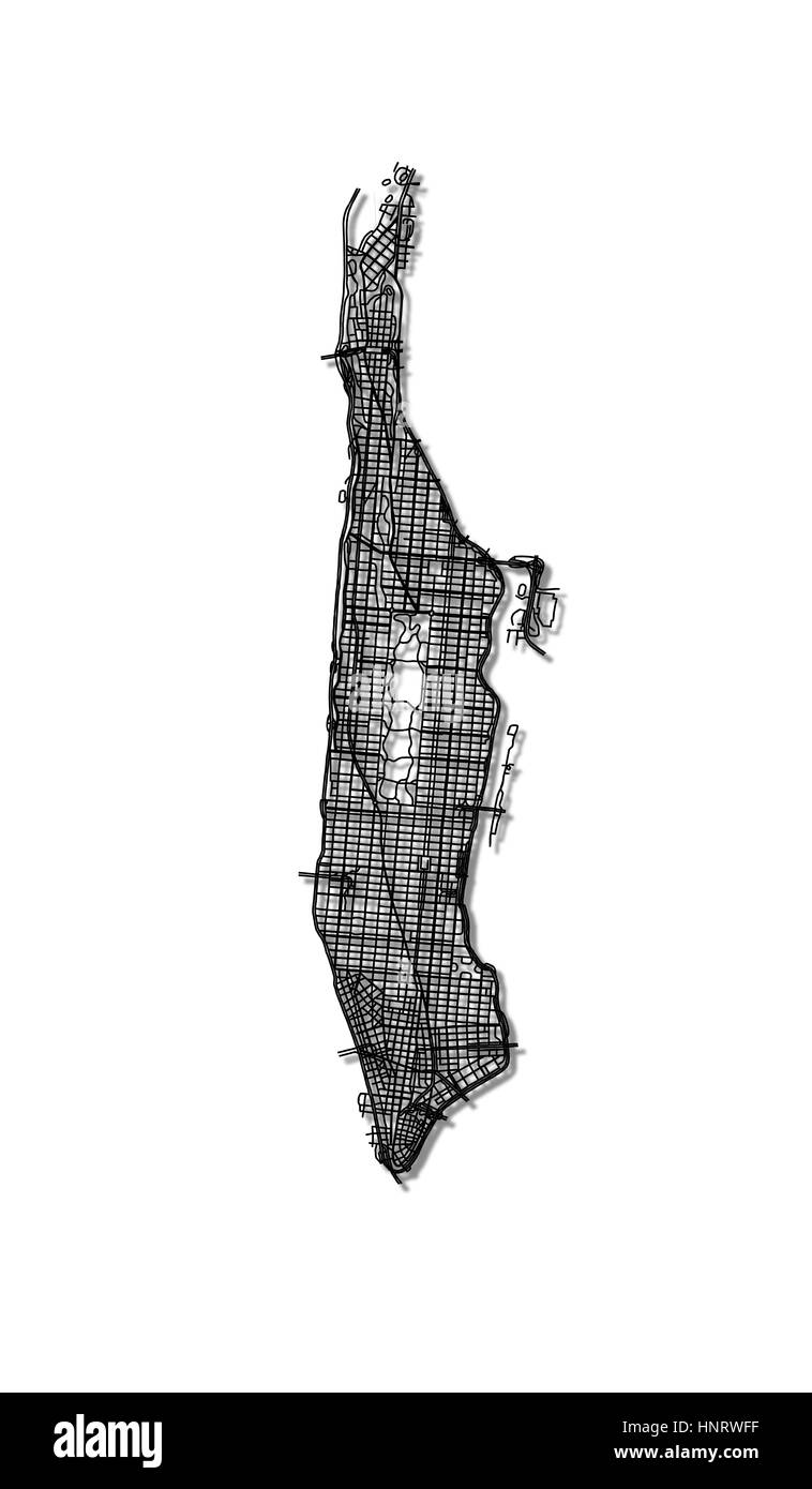 Strade di Manhattan - Mappa di contorno. Foto Stock