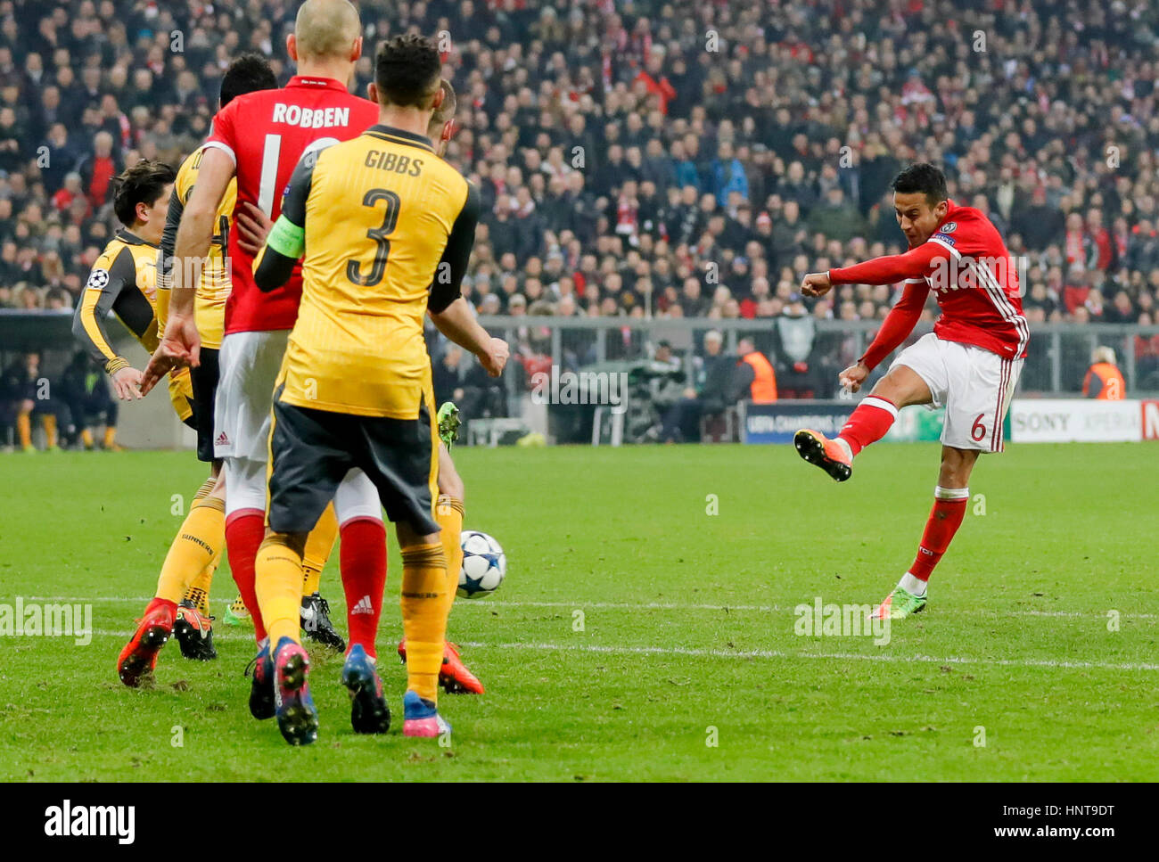 Monaco di Baviera, Germania. 15 Feb, 2017. Il calcio UEFA Champions League, Monaco di Baviera, Feb 15, 2017 Thiago ALCANTARA, FCB 6 obiettivi per 3-1 FC Bayern Monaco - FC ARSENAL 5-1 meglio di 16, calcio UEFA Champions League, Monaco di Baviera, Feb 15, 2017. CL Saison 2016/2017, FCB Credito: Peter Schatz/Alamy Live News Foto Stock