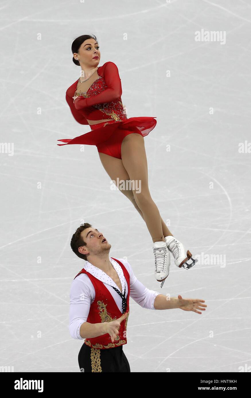 Haven Denney e Brandon Frazier degli Stati Uniti competere nelle coppie breve programma durante l'ISU quattro continenti figura Skating Championships Evento di prova per PyeongChang 2018 Olimpiadi invernali a Gangneung Ice Arena Febbraio 16, 2017 in Gangneung, Corea del Sud. L'evento si svolge un anno prima dell'inizio del 2018 dei Giochi Olimpici Invernali di PyeongChang. (Jeon Han/Koreanet via Planetpix) Foto Stock