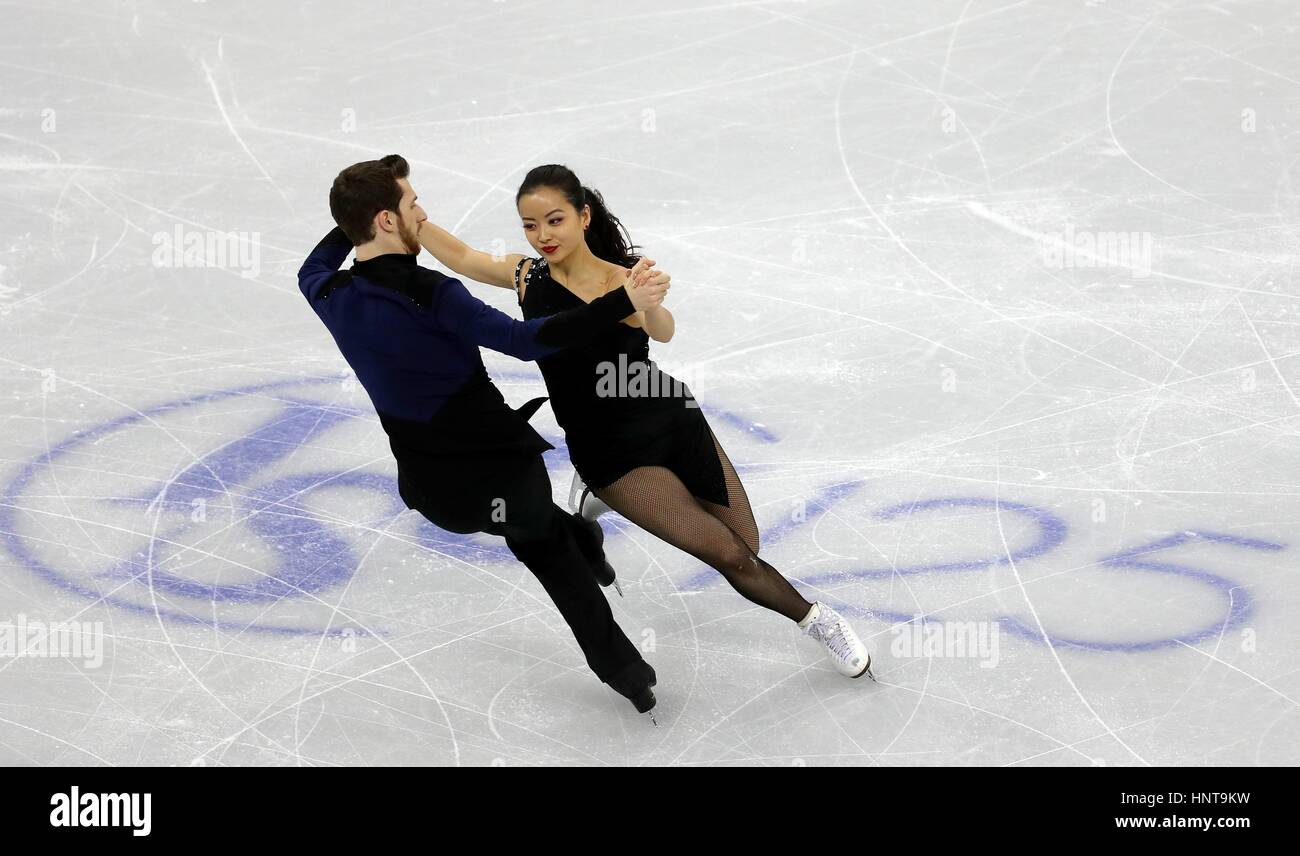 Yura Min e Alexander Gamelin della Corea del Sud di competere nella danza su ghiaccio programma breve durante l'ISU quattro continenti figura Skating Championships Evento di prova per PyeongChang 2018 Olimpiadi invernali a Gangneung Ice Arena Febbraio 16, 2017 in Gangneung, Corea del Sud. L'evento si svolge un anno prima dell'inizio del 2018 dei Giochi Olimpici Invernali di PyeongChang. (Jeon Han/Koreanet via Planetpix) Foto Stock
