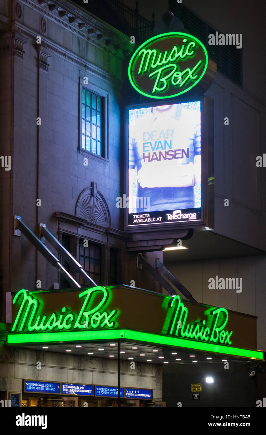 Caro Evan Hunsen, un musical al Music Box Theatre Foto Stock