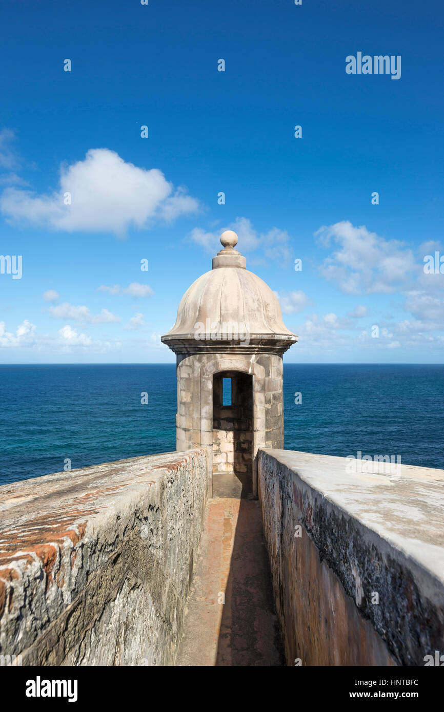 Garitta Castillo San Felipe del Morro città vecchia di San Juan di Porto Rico Foto Stock