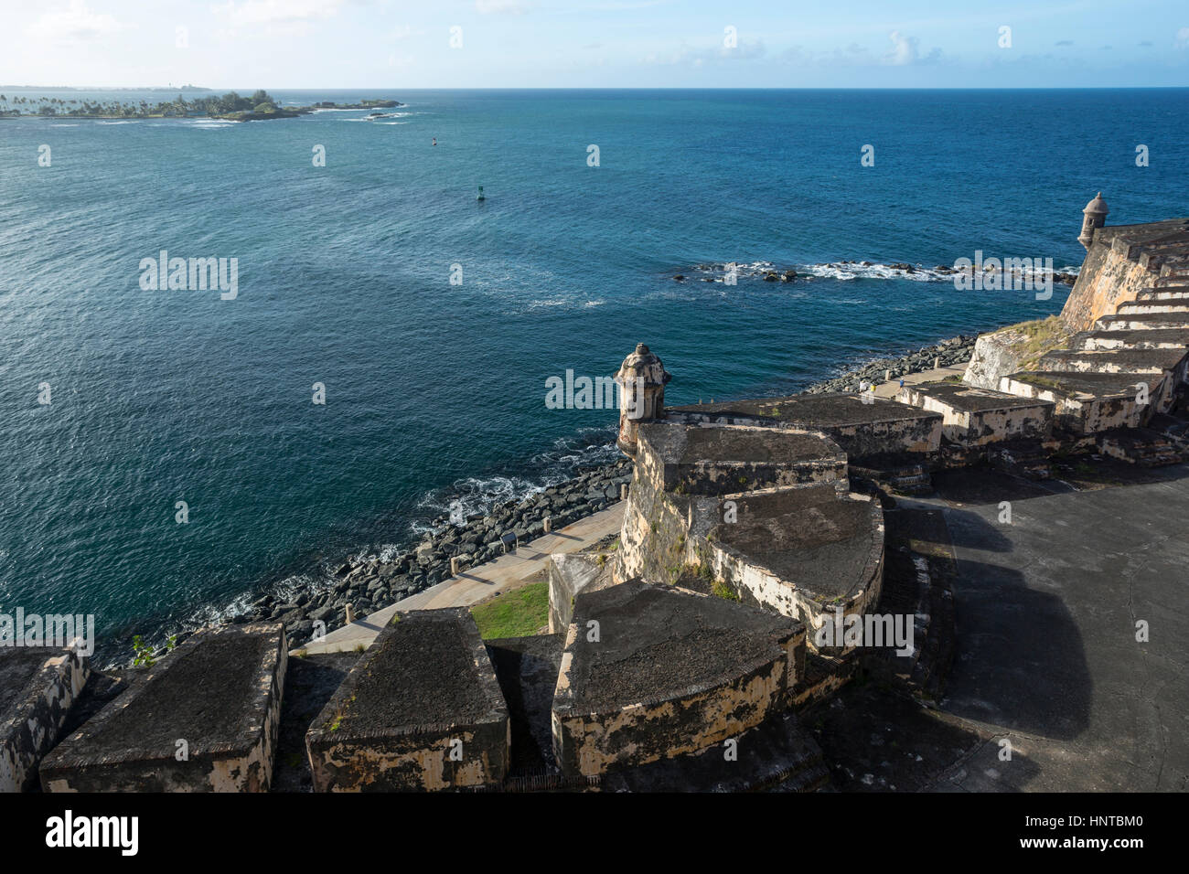 Le merlature Castillo San Felipe del Morro città vecchia di San Juan di Porto Rico Foto Stock