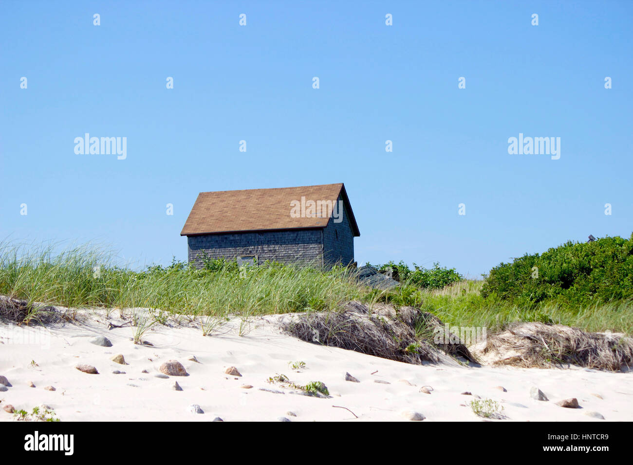 Una spiaggia remota shack su Block Island, Rhode Island Foto Stock