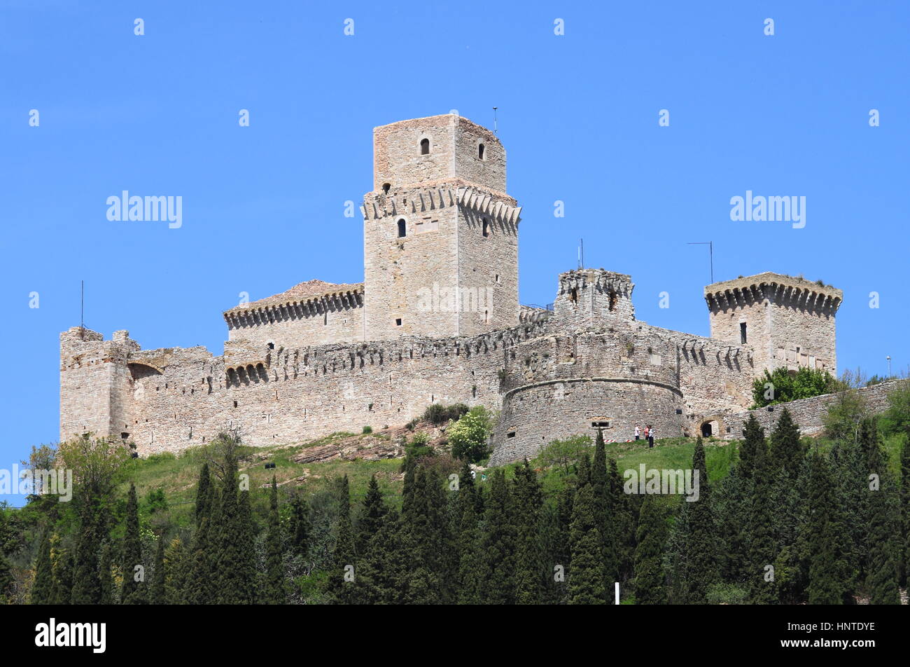 Vista del paesaggio di grande fortezza in Assisi, Italia Foto Stock