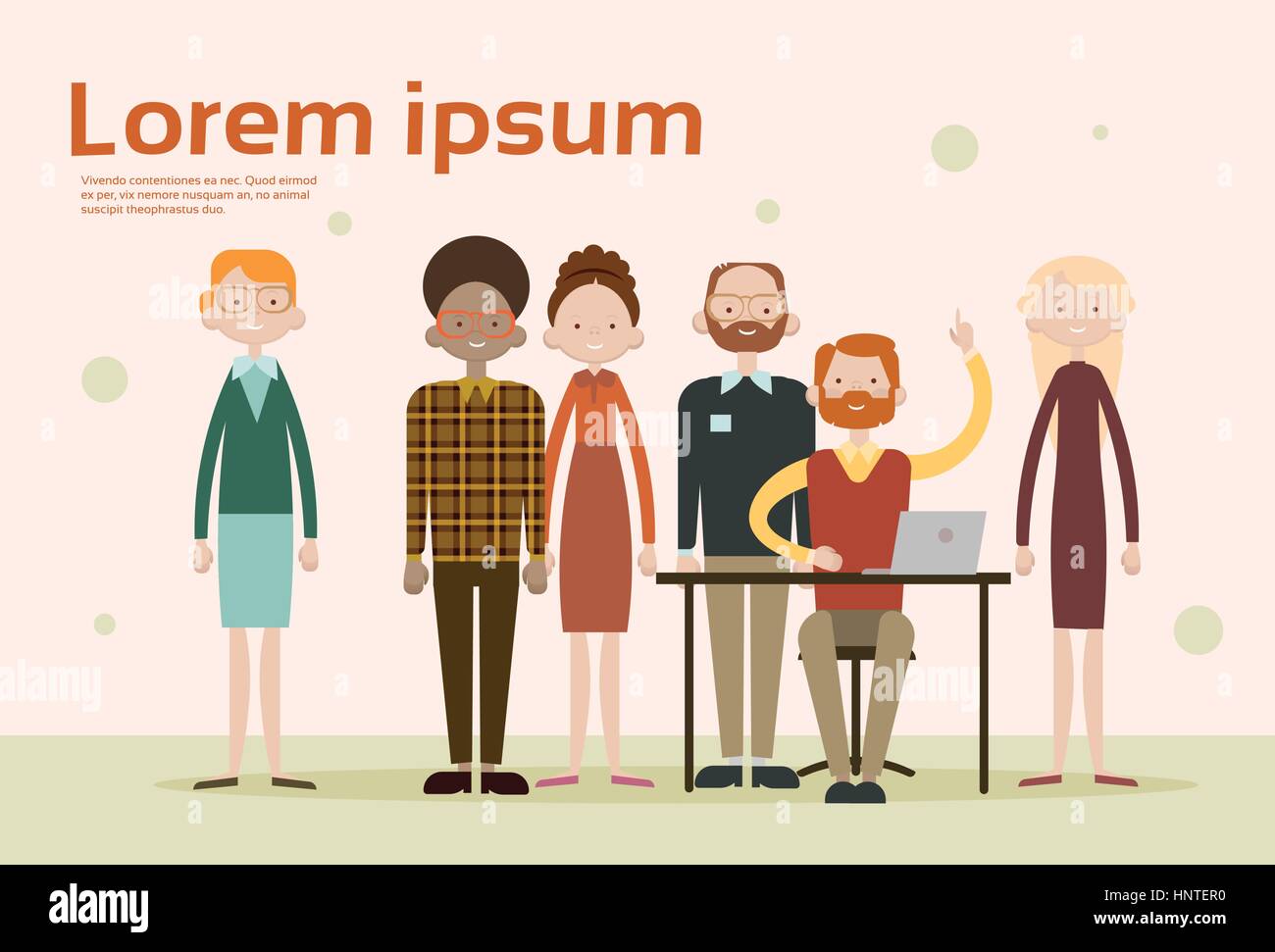 Uomo d'affari seduta di lavoro con scrivania Computer laptop gruppo persone Illustrazione Vettoriale