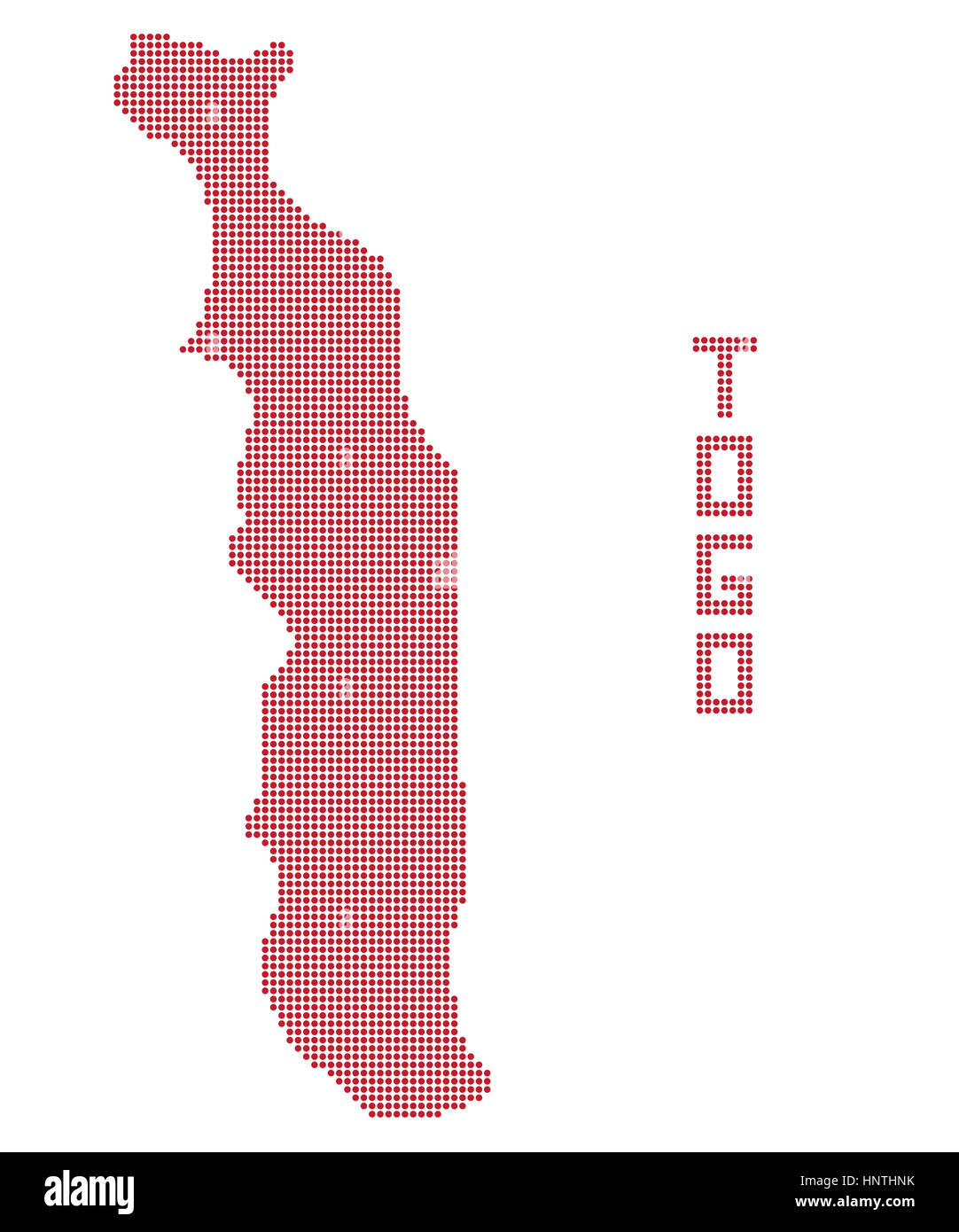 Una mappa di punti del Togo isolato su uno sfondo bianco Foto Stock