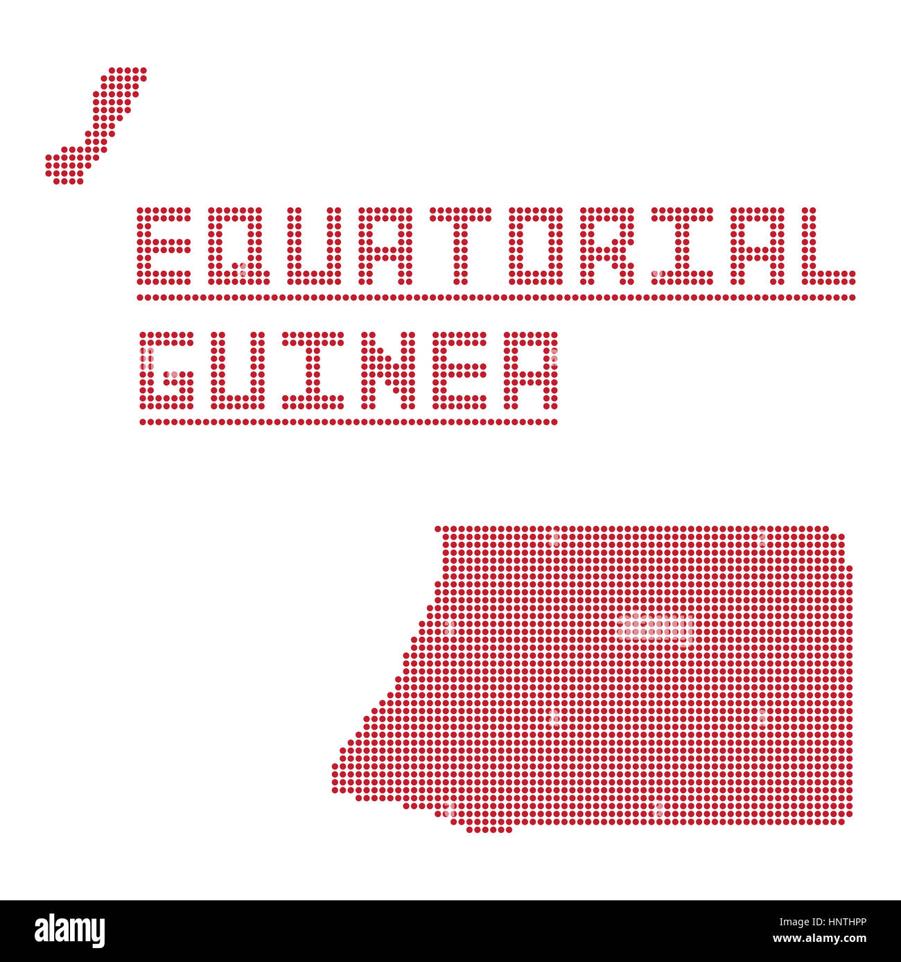 Una mappa di punti della Guinea equatoriale isolata su uno sfondo bianco Foto Stock