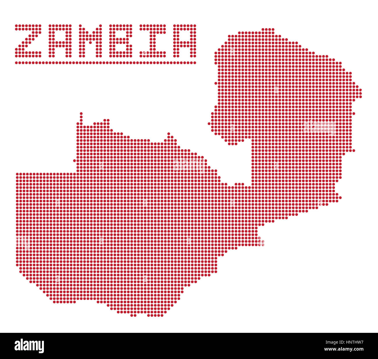 Una mappa di punti dello Zambia isolato su uno sfondo bianco Foto Stock