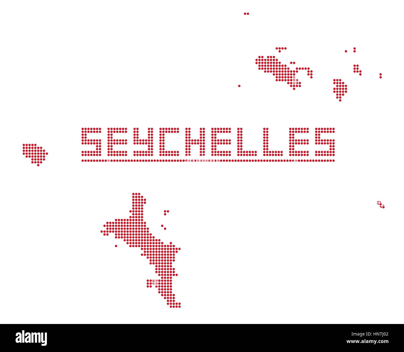 Una mappa di punti delle Seychelles Africa isolato su uno sfondo bianco Foto Stock