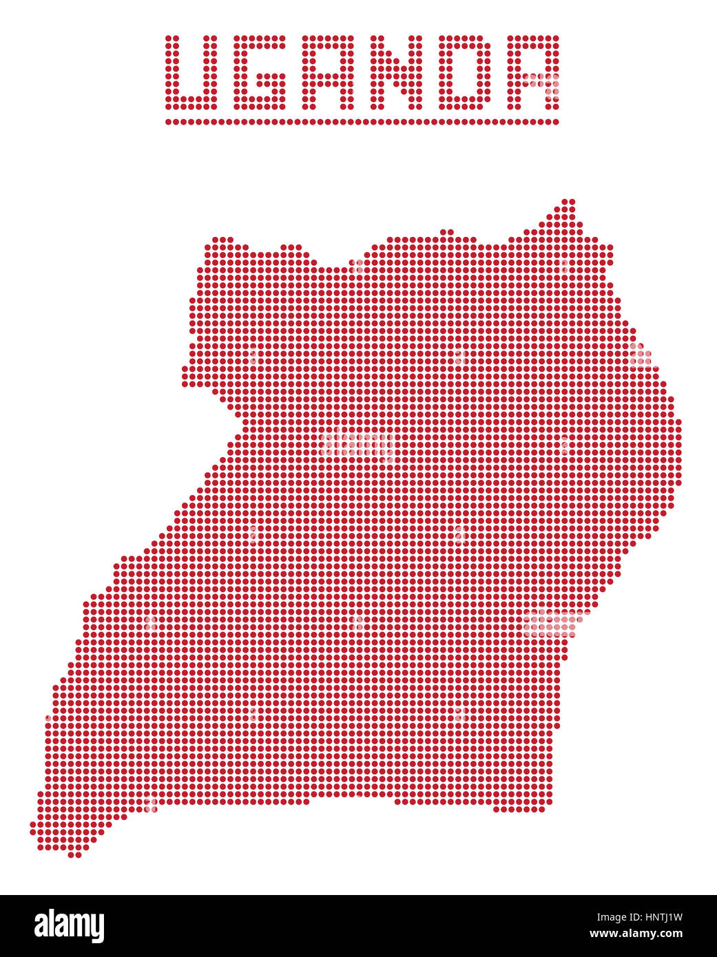 Una mappa di punti di Uganda Africa isolato su uno sfondo bianco Foto Stock