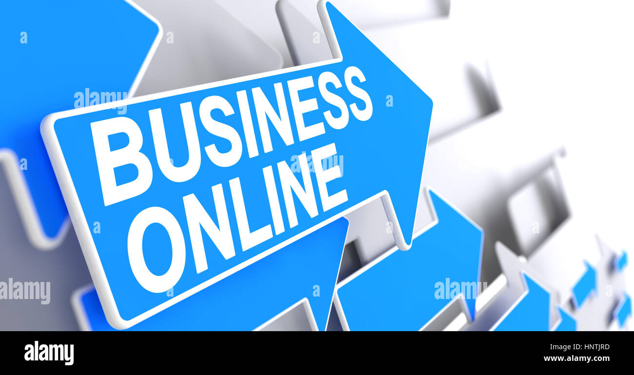 Business Online - Iscrizione sulla freccia blu. 3D. Foto Stock