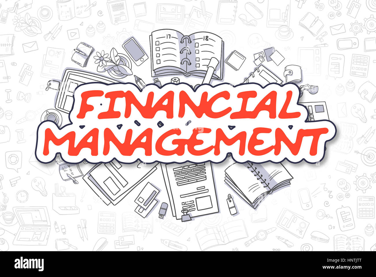 Gestione finanziaria - Doodle testo rosso. Il concetto di business. Foto Stock