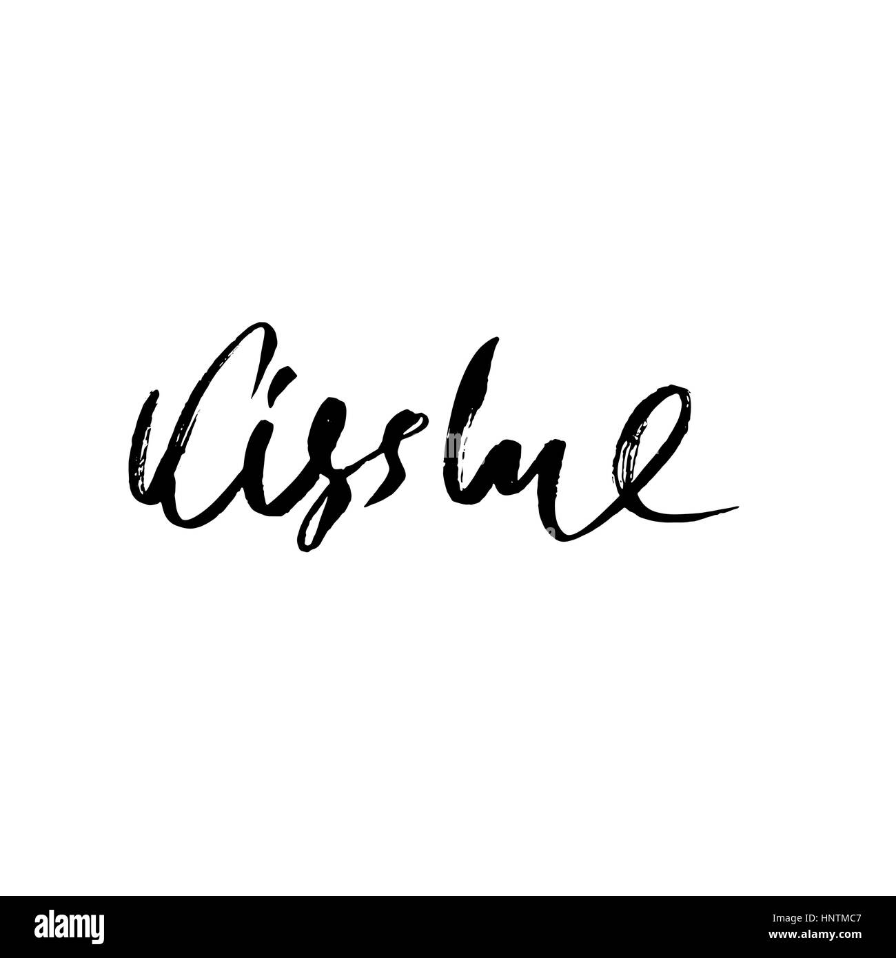 Kiss me scritte a mano. Sfondo romantico. Biglietto di auguri Modello di disegno. Può essere utilizzato per lo sfondo del sito web, poster, stampa banner. Illustrazione Vettoriale. Isolato su bianco. Illustrazione Vettoriale