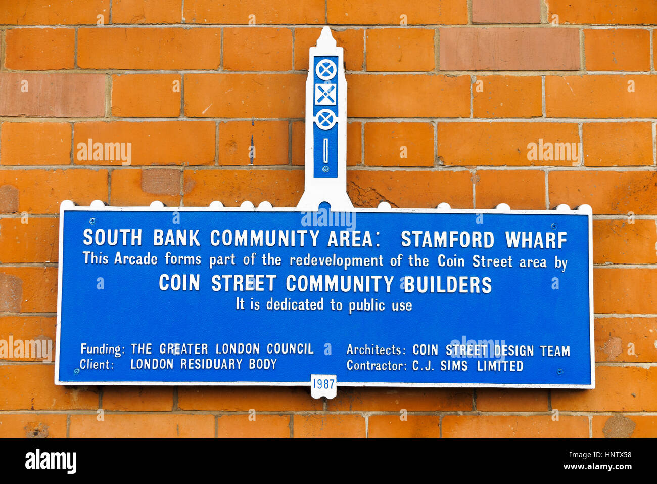 South Bank Area comunitaria, Stamford Wharf, parte della moneta Street zona di rigenerazione urbana progetto, ristrutturato da Coin Street costruttori comunitari Foto Stock