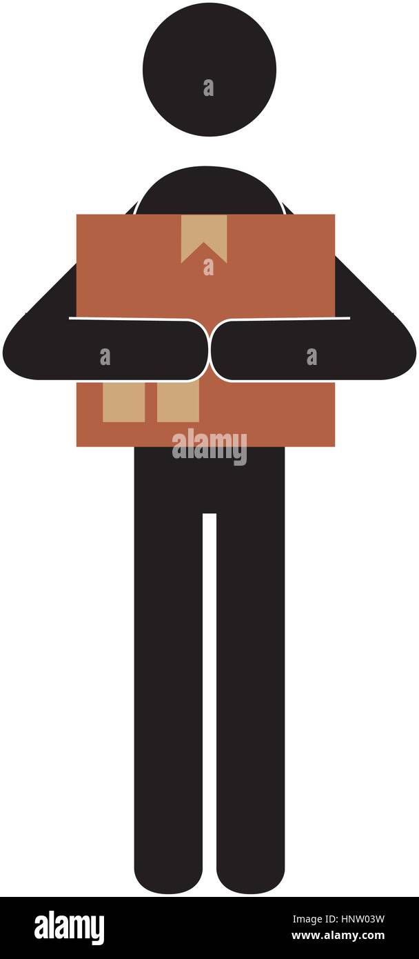 Pittogramma silhouette con messenger e confezione sigillata illustrazione vettoriale Illustrazione Vettoriale