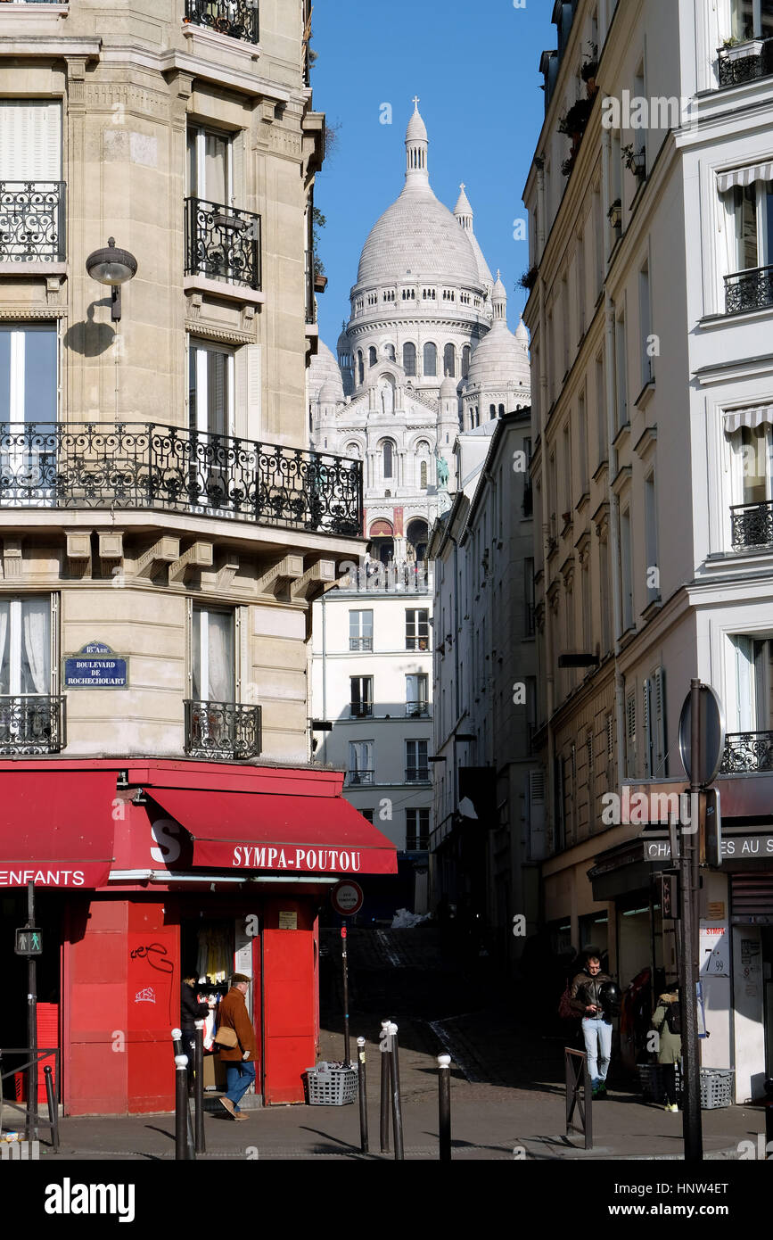 Basilica del Sacro Cuore a Montmartre e la Basilica del Sacro Cuore di Parigi; Basilique du Sacré Coeur de Montmartre Foto Stock