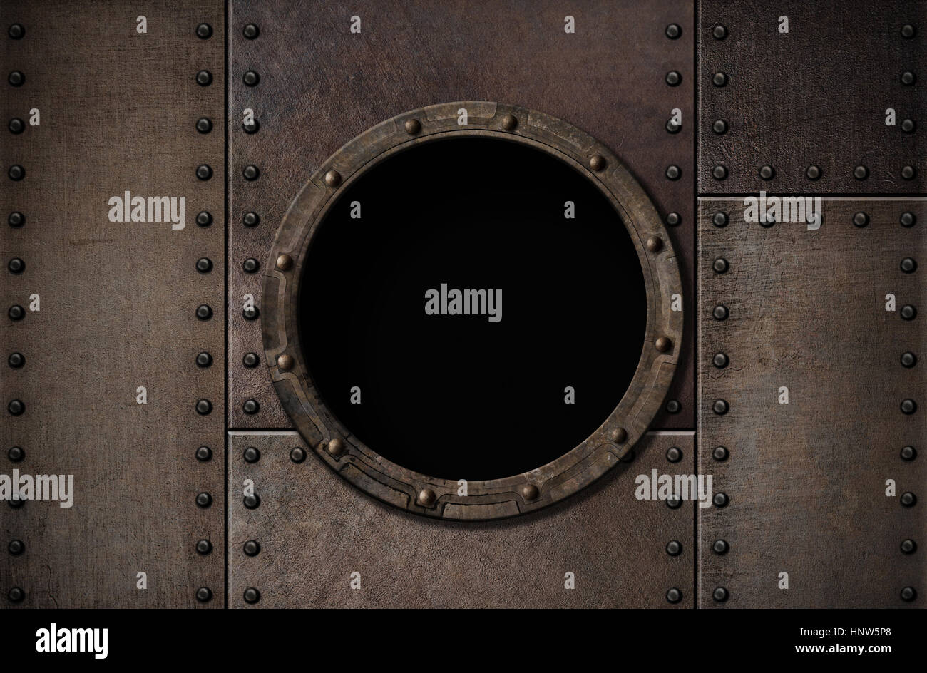 Sommergibile oblò metallici sfondo arrugginito Foto Stock