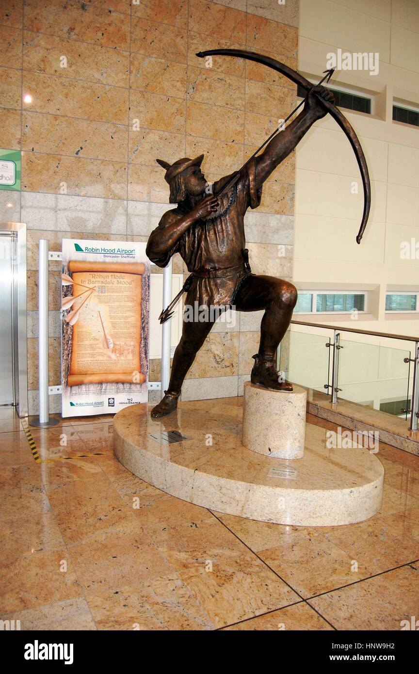 Statua di Robin Hood,'aeroporto di Doncaster Sheffield Foto Stock