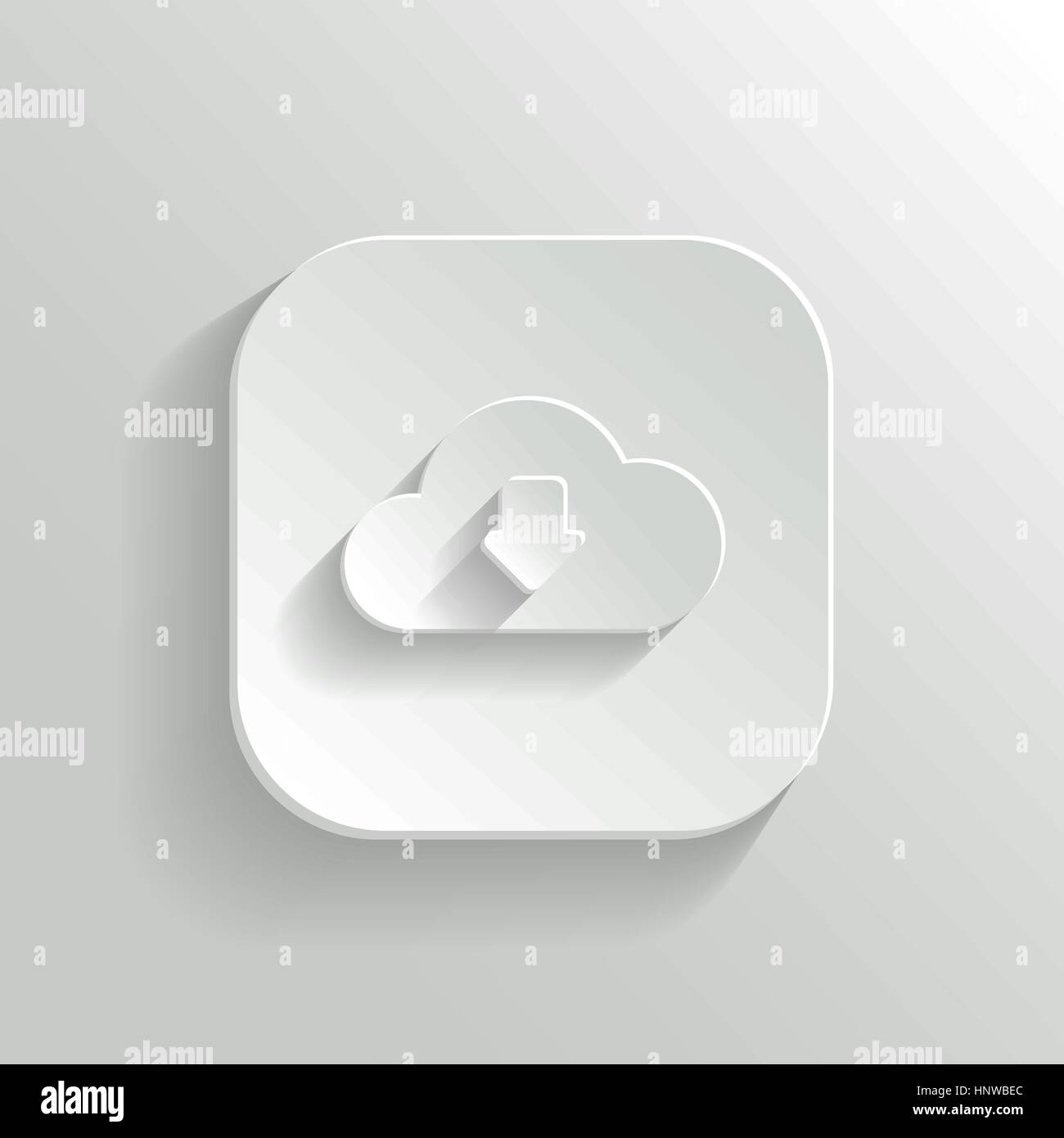 Il Cloud icona download - vettore app bianco pulsante con ombra Illustrazione Vettoriale