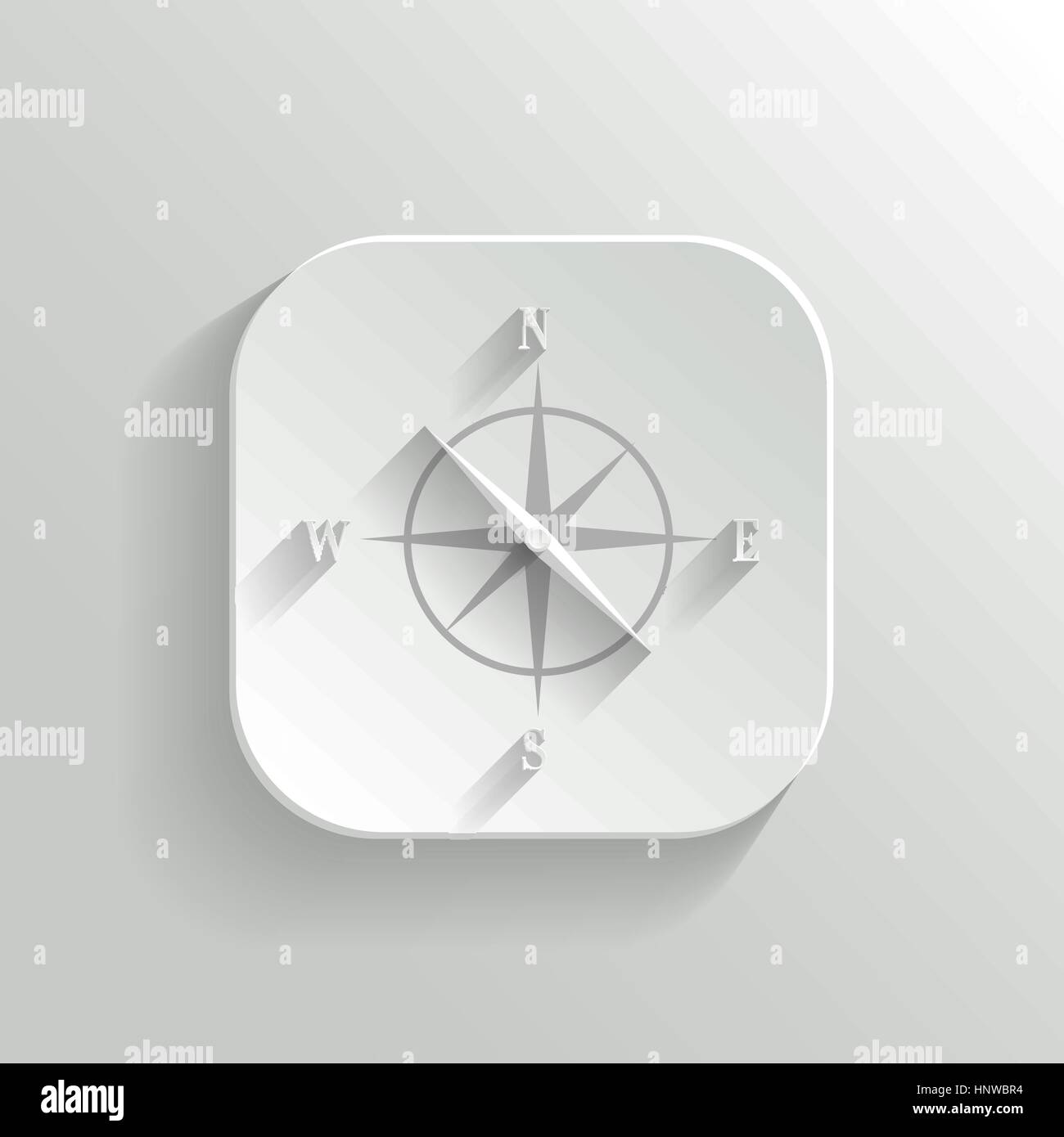 Icona della bussola - vettore app bianco pulsante con ombra Illustrazione Vettoriale