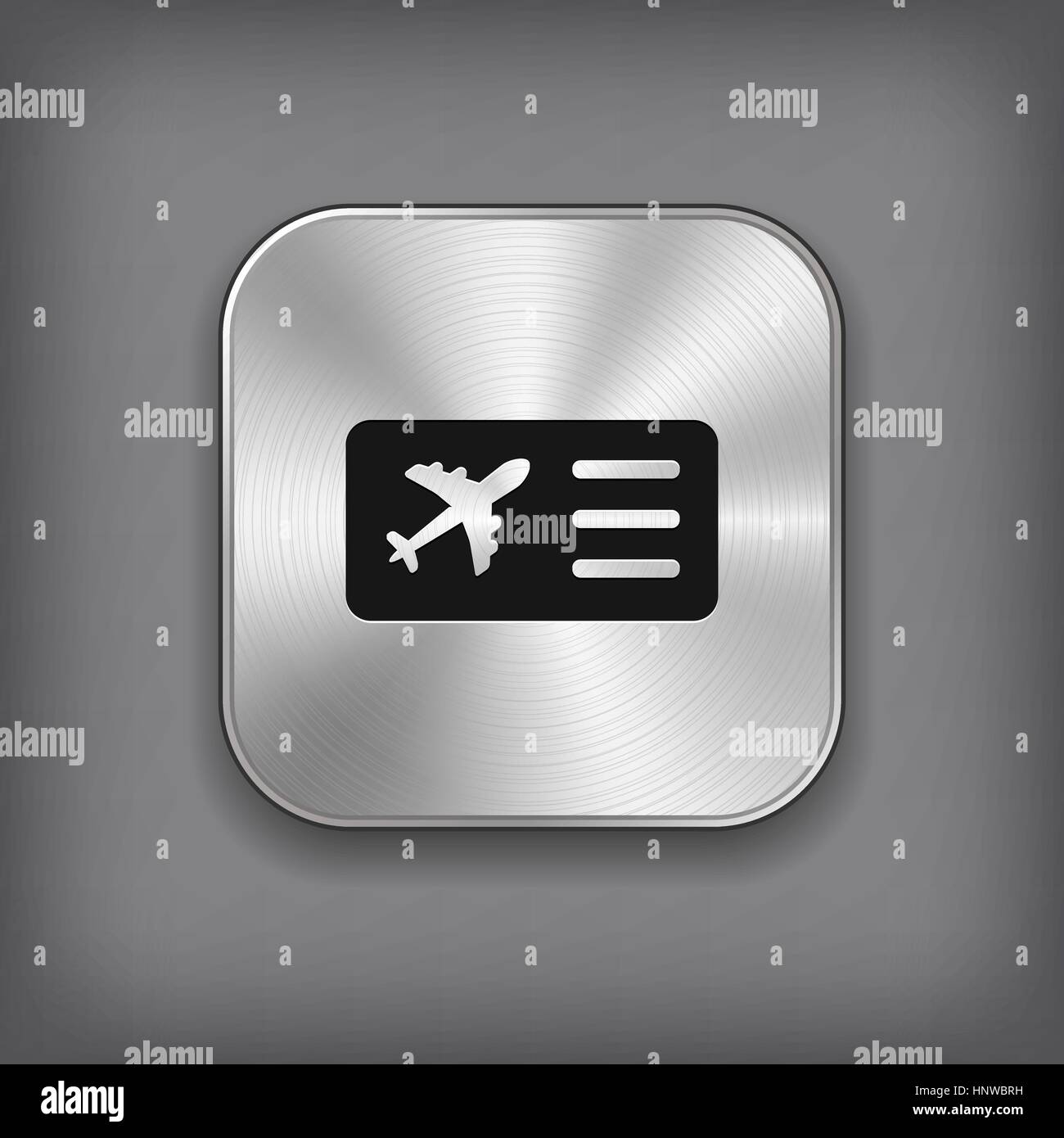 Biglietto aereo icona - vettore app in metallo con il pulsante ombra Illustrazione Vettoriale
