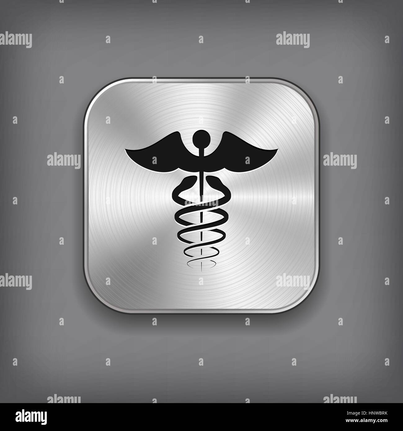 Caduceo Medical Simbolo icona - Vettore App in metallo con il pulsante Ombra Illustrazione Vettoriale