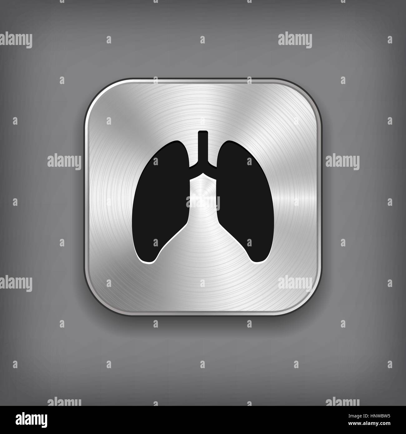 Icona dei polmoni - vettore app in metallo con il pulsante ombra Illustrazione Vettoriale