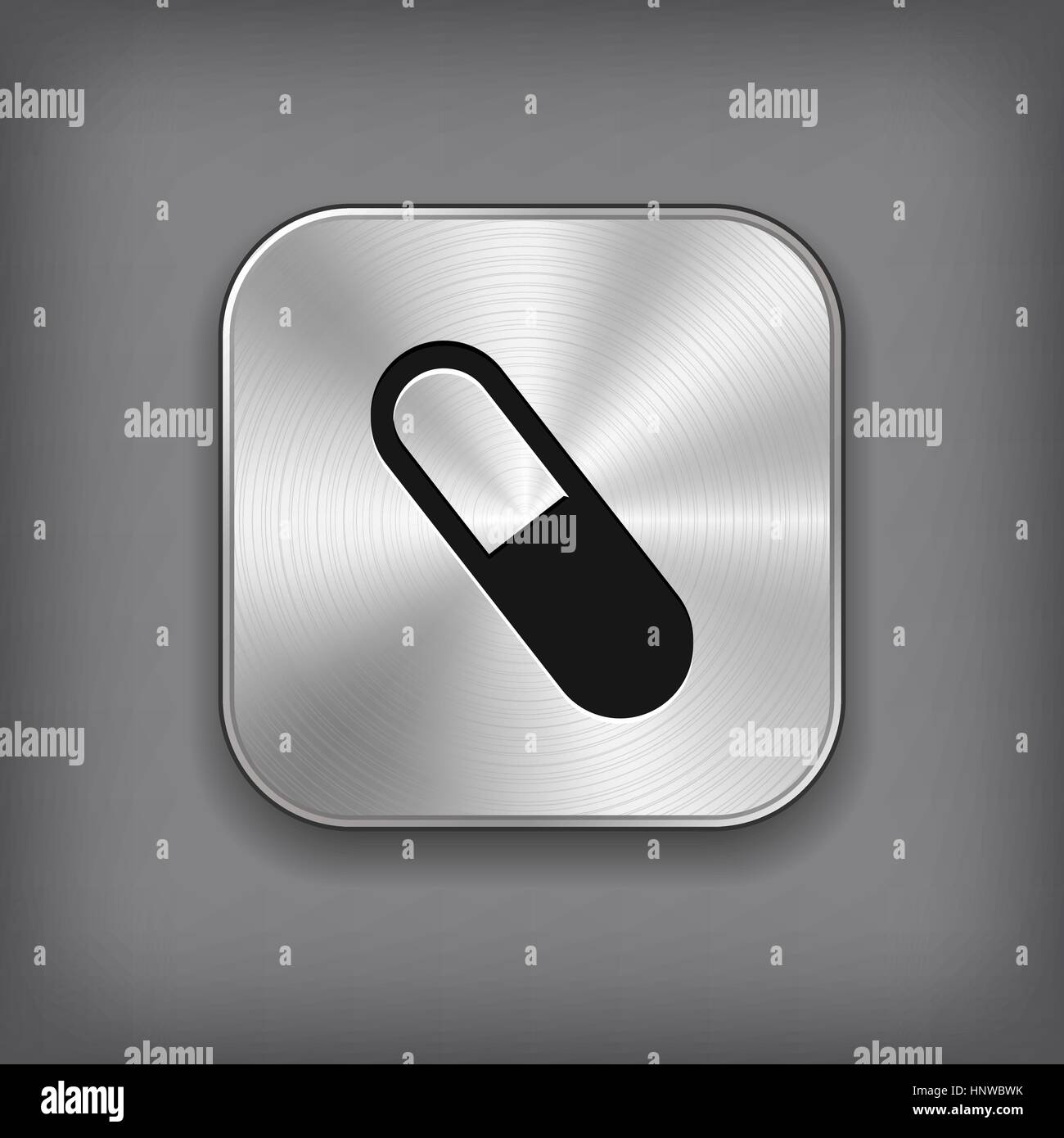 Medicina pillola icona - vettore app in metallo con il pulsante ombra Illustrazione Vettoriale