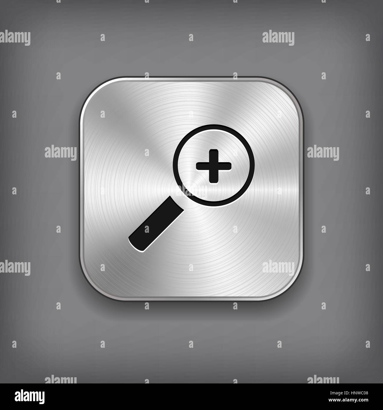 Icona lente di ingrandimento con il segno più - metallo del vettore APP button Illustrazione Vettoriale