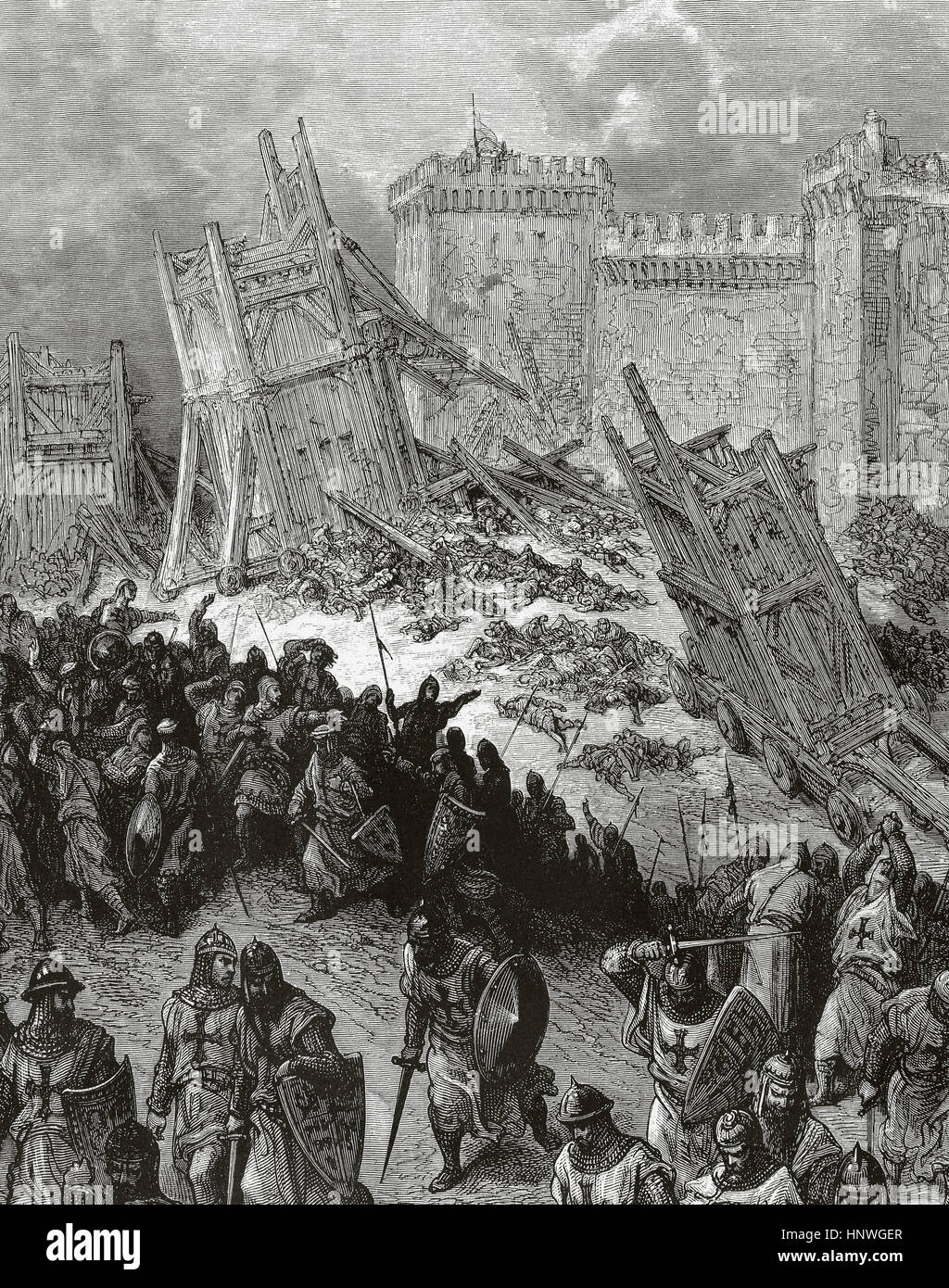 Prima Crociata (1096-1099). L'assedio di Antiochia. Esso ha avuto luogo dal 21 ottobre 1097 al 2 giugno, 1098. Incisione di Gustave Dore (1832-1883). Foto Stock