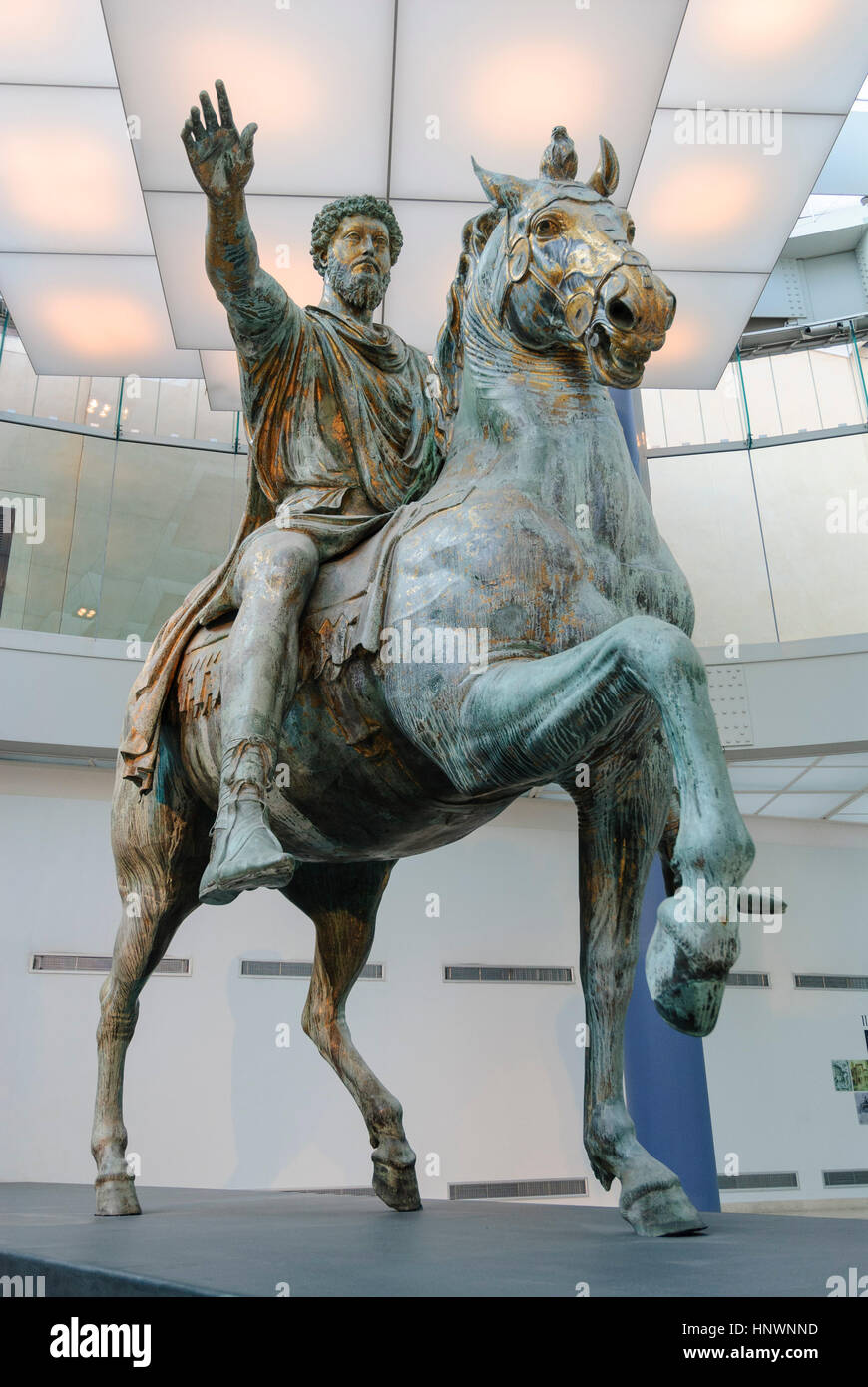 Roma. L'Italia. Statua equestre in bronzo (161-180 AD) di imperatore romano Marco Aurelio (121-180 AD), Museo Capitolino. Musei Capitolini. Foto Stock