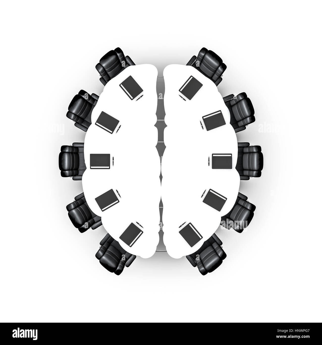 Cervello tavolo per riunioni / 3D illustrazione della forma del cervello di un tavolo per conferenza Foto Stock