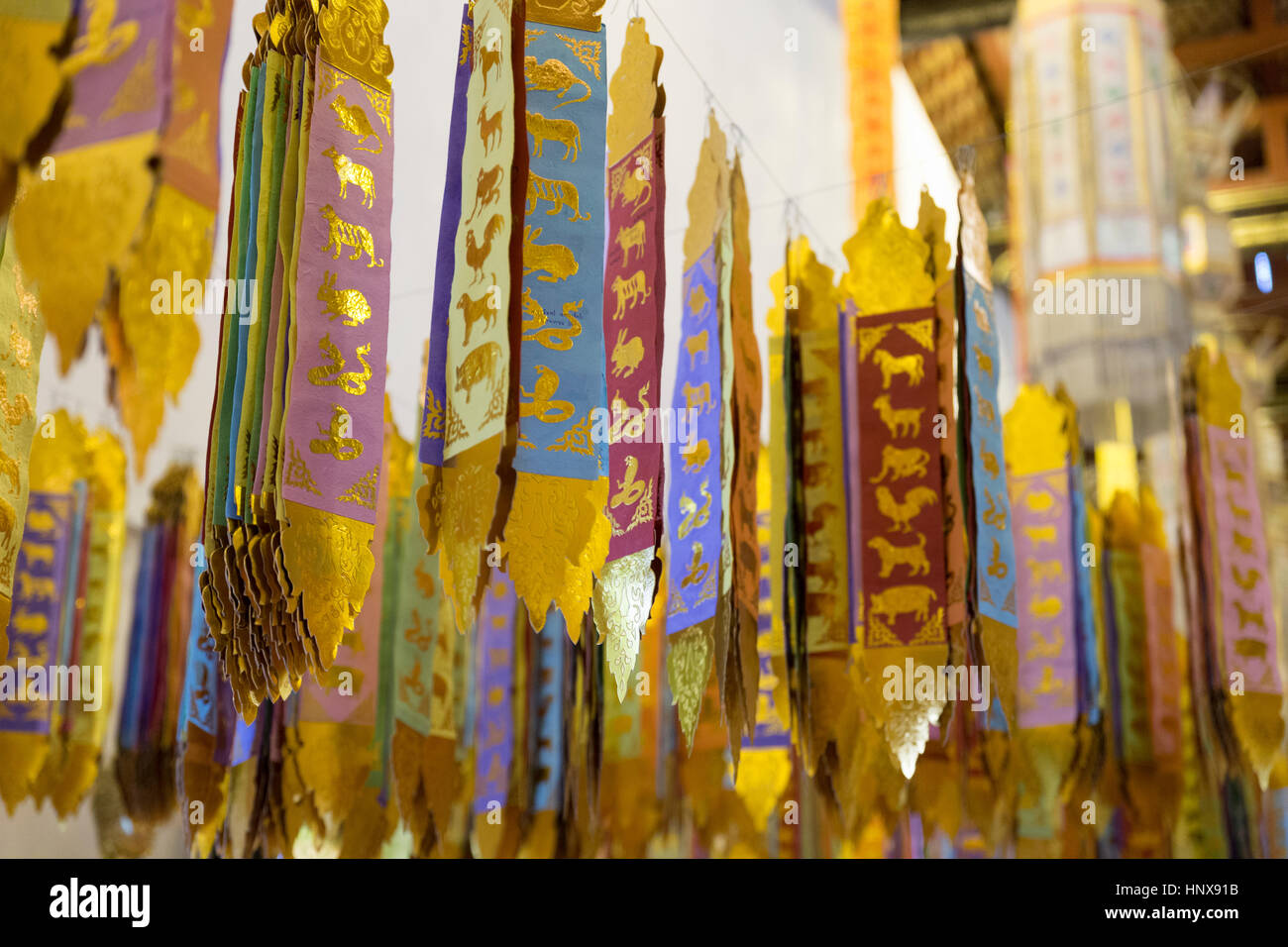 Carta tradizionale bandiera decorazione nel nord della Thailandia style Foto Stock