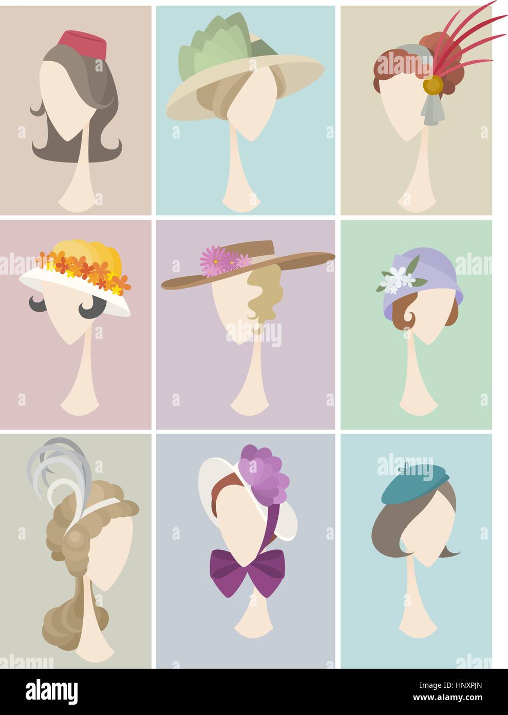 Testa e la spalla di persone Profilo Avatar donne hat insieme di raccolta, illustrazione vettoriale. Illustrazione Vettoriale