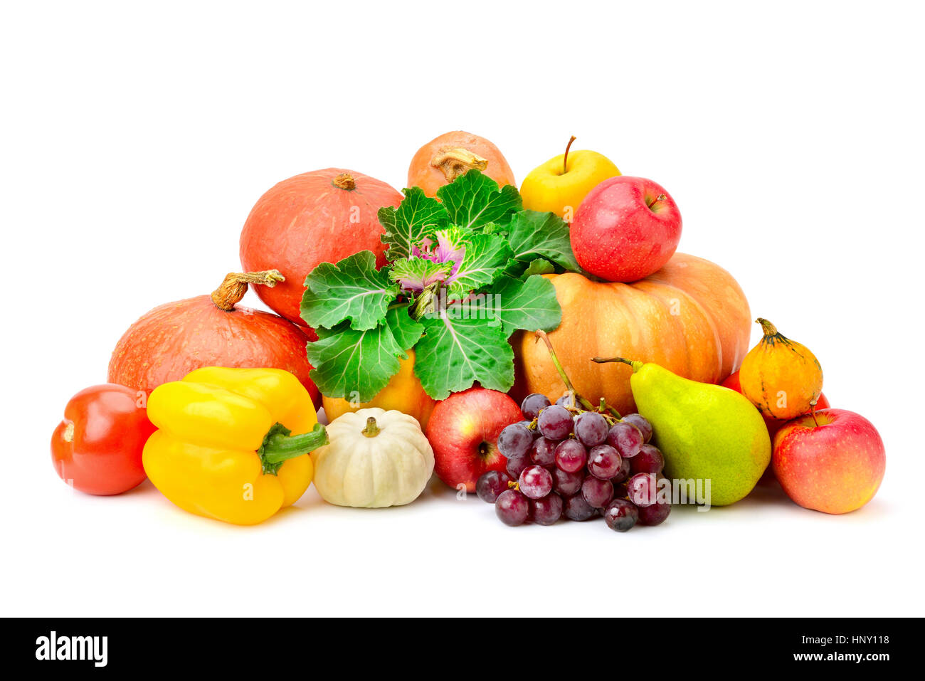 Raccolta di frutta e verdura isolato su bianco Foto Stock