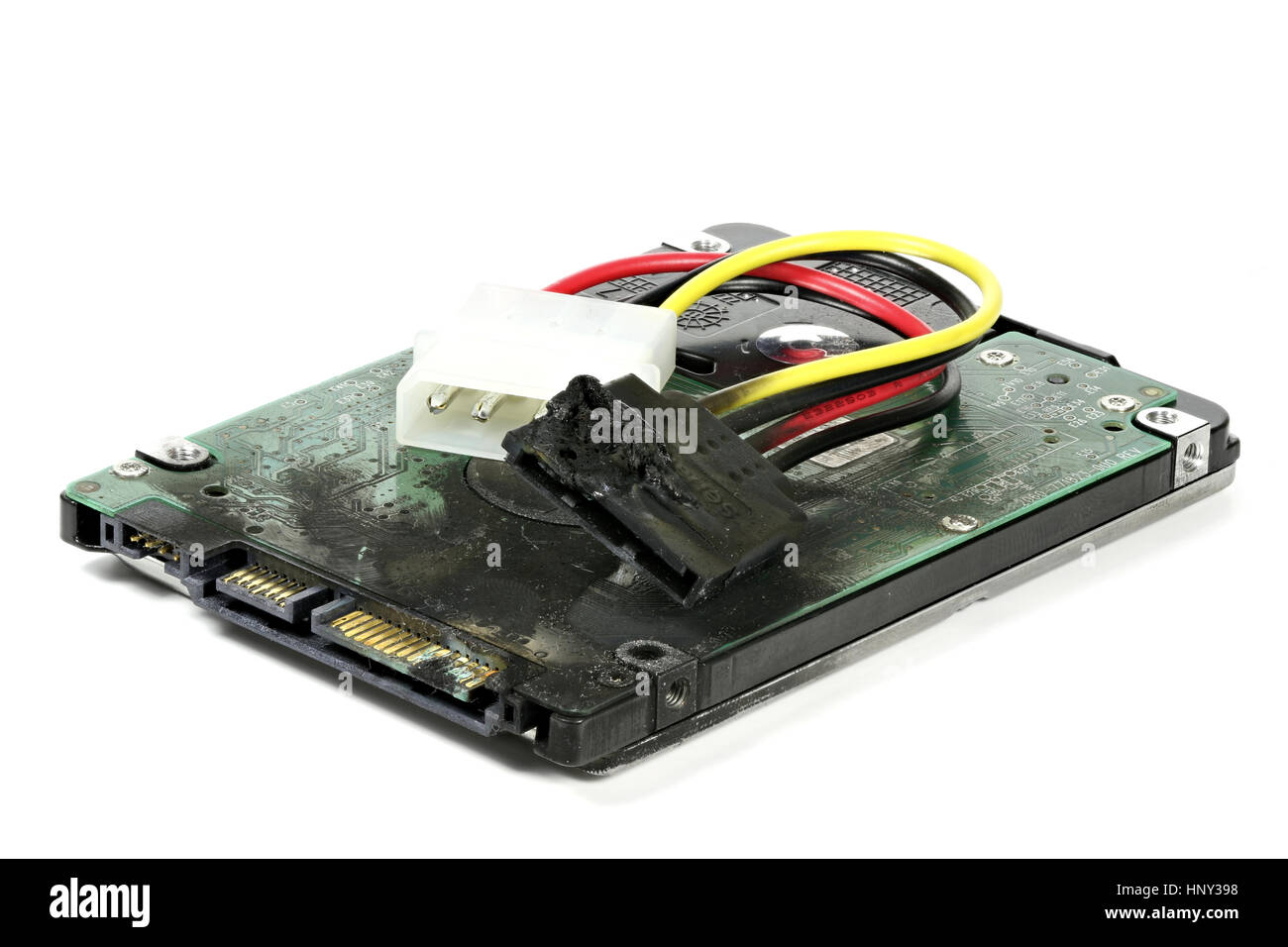 Carbonizzati disco rigido isolato su sfondo bianco Foto Stock
