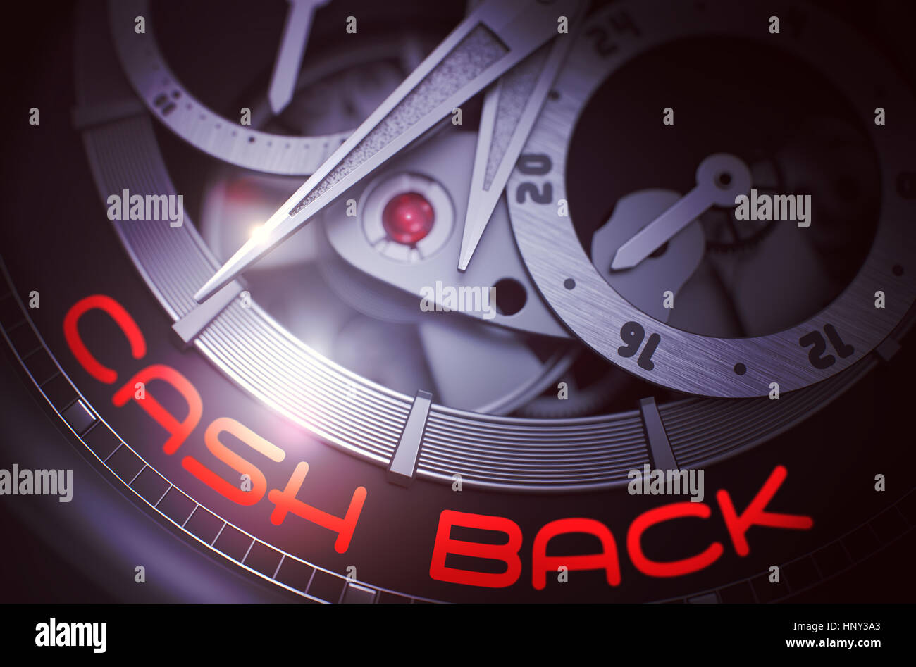 Cash Back su uomini automatico orologio da tasca meccanismo. 3D. Foto Stock